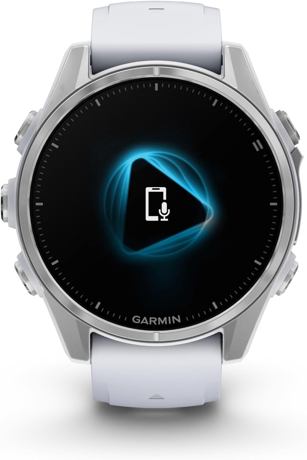 Garmin Fenix 8 – 43 mm, AMOLED Multisport GPS Smartwatch, Silver with Whitestone Silicone Band, Built-in LED Flashlight, Voice Control, Dive-Rated White Earbuds Bundle