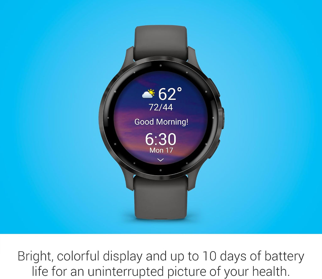 Garmin Venu 3S Running GPS Smartwatch with AMOLED Display, Advanced Health, Fitness Features, Up to 14 Day Battery Life with Signature Series Modern Power Stand | Slate with Pebble Gray Silicone Band