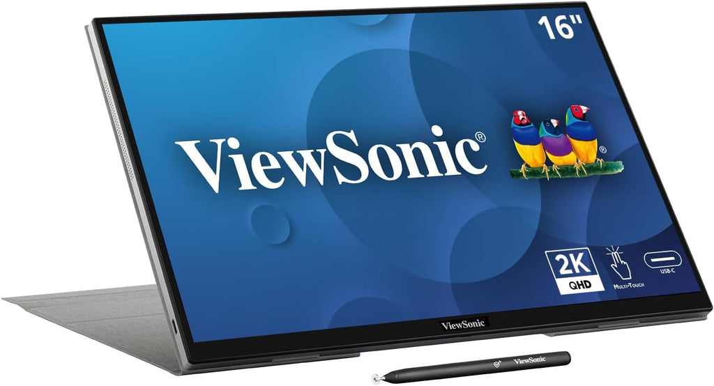 ViewSonic TD1656-2K 16 Inch 1600p Touchscreen Portable Monitor, WQXGA IPS Display for Interactive Workflows and Second Screen Productivity, Built-in Stand, 65W USB-C, mini HDMI, and Smart Cover