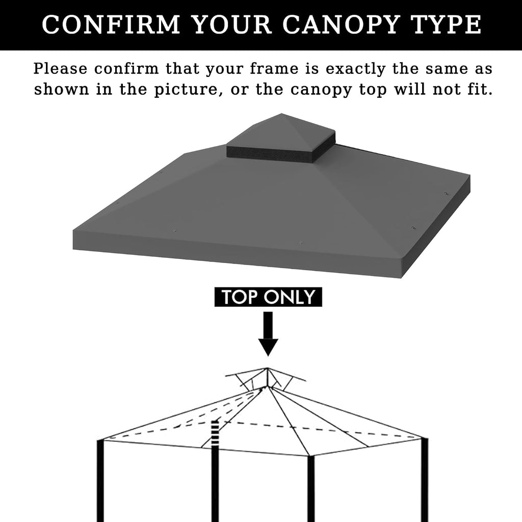 10x10 Ft Gazebo Canopy Replacement Cover, Double Tiered Gazebo Replacement Top (Grey)