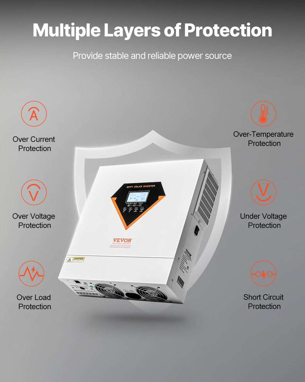 VEVOR Hybrid Solar Inverter, 3000W, Single Phase Pure Sine Wave Power Inverter, 24V DC to 110/120V AC, with Built-in 100A MPPT Solar Charge Controller, for Off-Grid System Lead Acid Lithium Battery