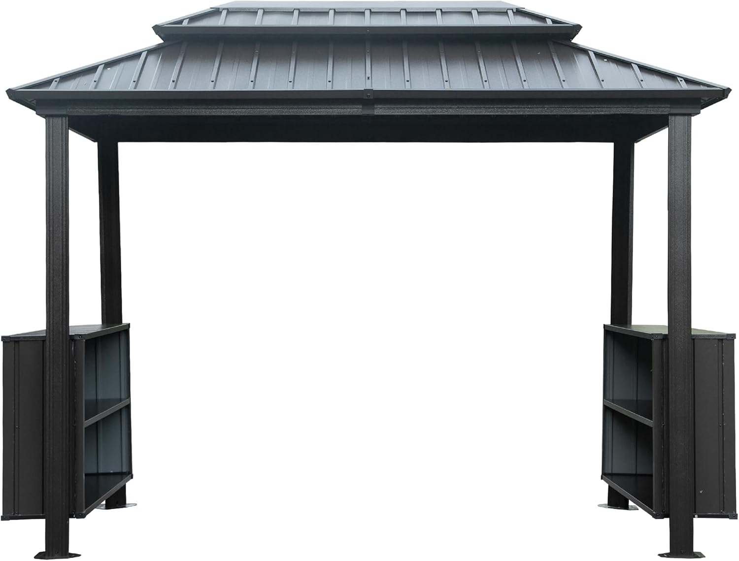 6x10 FT Hardtop Grill Gazebo with 2 Storage Cabinets, Double Galvanized Steel Roof BBQ Canopy with Ceiling Hooks for Backyard (Grey, 6'x10')