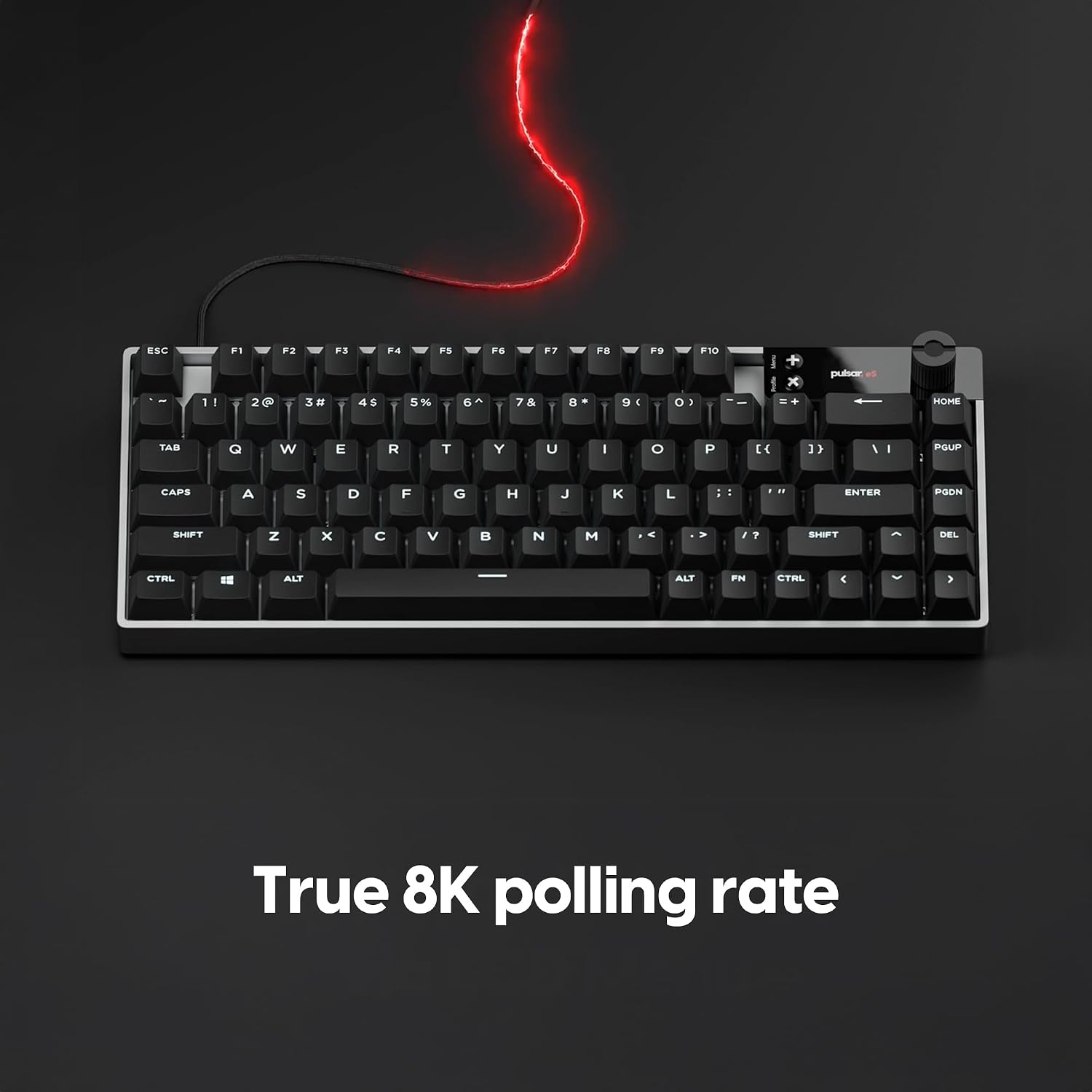 Pulsar Gaming Gears eS HE 70 Mechanical Gaming Keyboard, 8K Scan Rate & 8K Polling for Ultra-Low Latency, Hot Swappable, PBT Double-Shot Keycaps, RGB Backlit, Volume Knob, 70%, 79keys (Black)