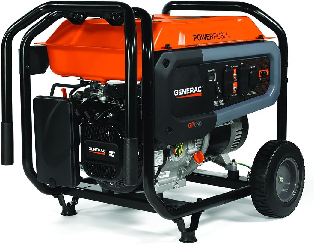 Generac 7690 GP6500 6,500-Watt Gas-Powered Portable Generator - Powerrush Advanced Technology - Reliable Power for Emergencies and Recreation - 49-State Compliant