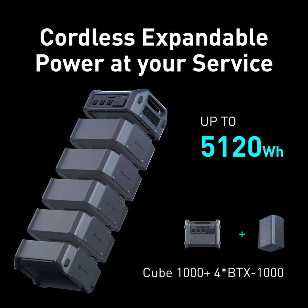 Segway Portable Power Station Cube 1000, 2200W AC Outlets, 1024Wh LiFePO4 Battery, Expandable Battery Capacity up to 5kWh Solar Generator for Camping, Home Backup, Power Outages, Off-grid