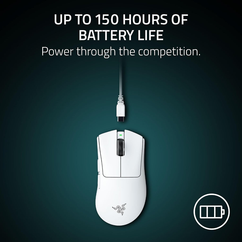 Razer DeathAdder V4 Pro Wireless Gaming Mouse: 57g Lightweight - HyperSpeed Wireless Gen-2 - Optical Scroll Wheel - Optical Switches Gen-4 - Focus Pro 45K Sensor Gen-2 - Up to 150 Hr Battery - White