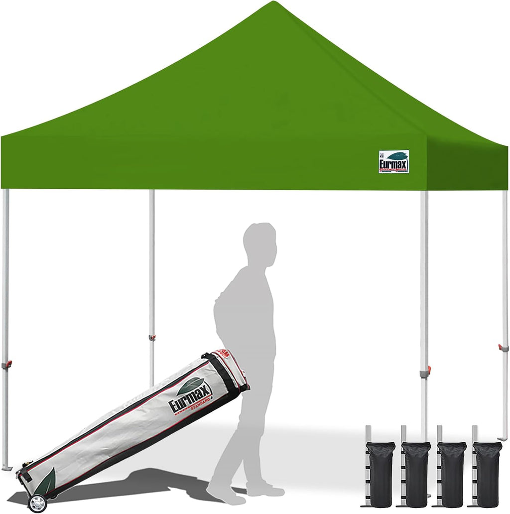 Eurmax USA 10x10ft Pop Up Canopy,Commercial Instant Tent for Outdoor Events,Patented No-Tip Rolling Storage Bag with 4 Sandbags,UV & Water Resistant,Heavy Duty Portable Shelter Gazebo,Field Green