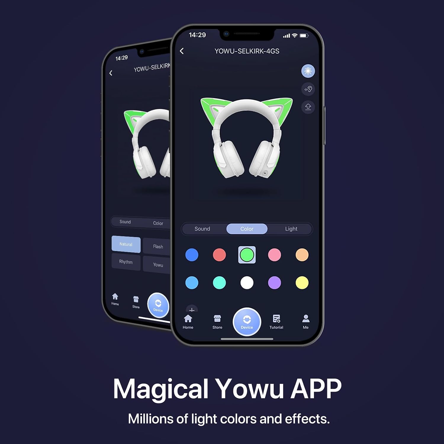 YOWU Cat Ear Headphones 4GS - RGB Gaming Headset with Mic & 2.4G USB/Type C Dongle for PC/PS4/PS5/XBOX/Switch, Wired/Wireless Bluetooth Headphones(Black)