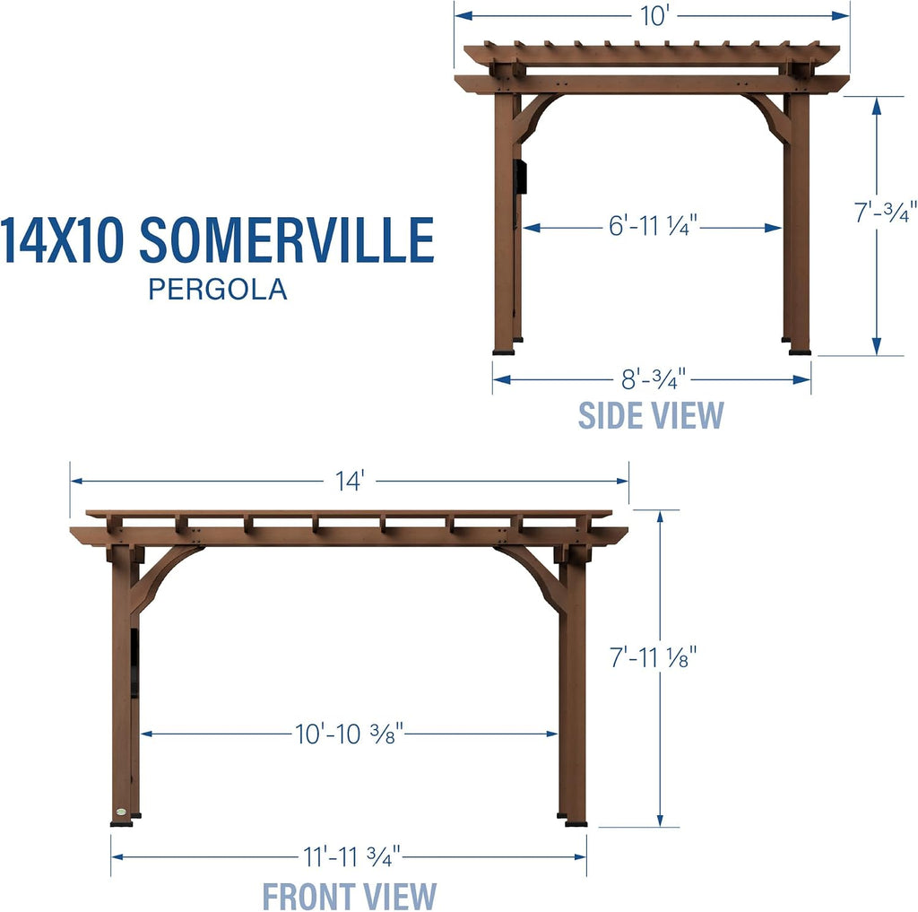 Backyard Discovery Somerville 14 x 10 Walnut All Cedar Pergola, Durable, Quality Supported Structure, Snow and Wind Supported, Rot Resistant, Electrical Outlet with USB, Deck, Garden, Patio