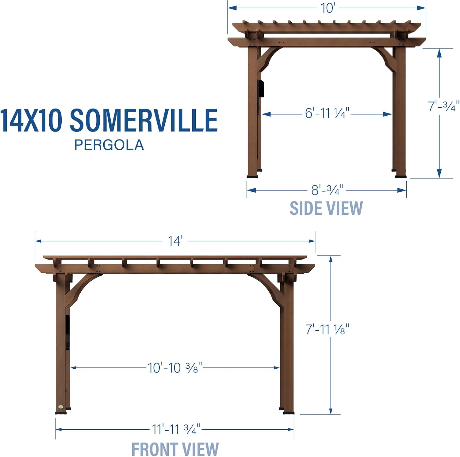 Backyard Discovery Somerville 14 x 10 Walnut All Cedar Pergola, Durable, Quality Supported Structure, Snow and Wind Supported, Rot Resistant, Electrical Outlet with USB, Deck, Garden, Patio