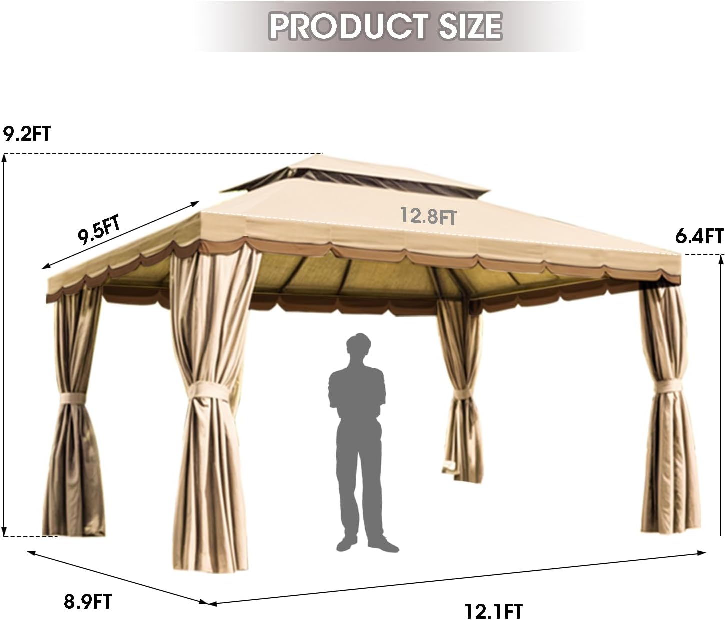 Generic 10'x13' Outdoor Patio Gazebo,Heavy Duty Party Tent & Shelter with Double Roofs, Mosquito Nettings and Curtains for Backyard, Patio, Deck, Parties, Garden, Lawn Beige