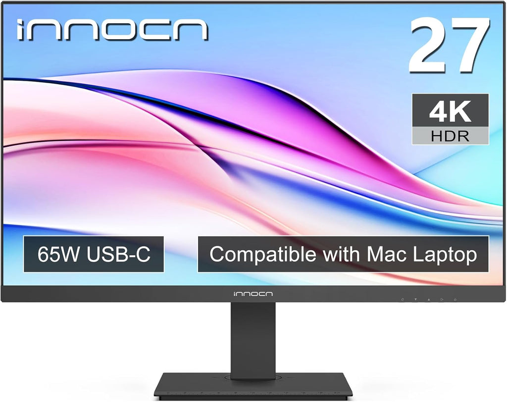 INNOCN 27' 4K USB-C Monitor for Laptop MacBook/Mac mini - 16:9 IPS 3840 x 2160 Display, HDR400, DeltaE＜2, DisplayPort, HDMI PC Monitor, 1.07B+ Colors, Built-in Speakers, Adjustable Stand, Black