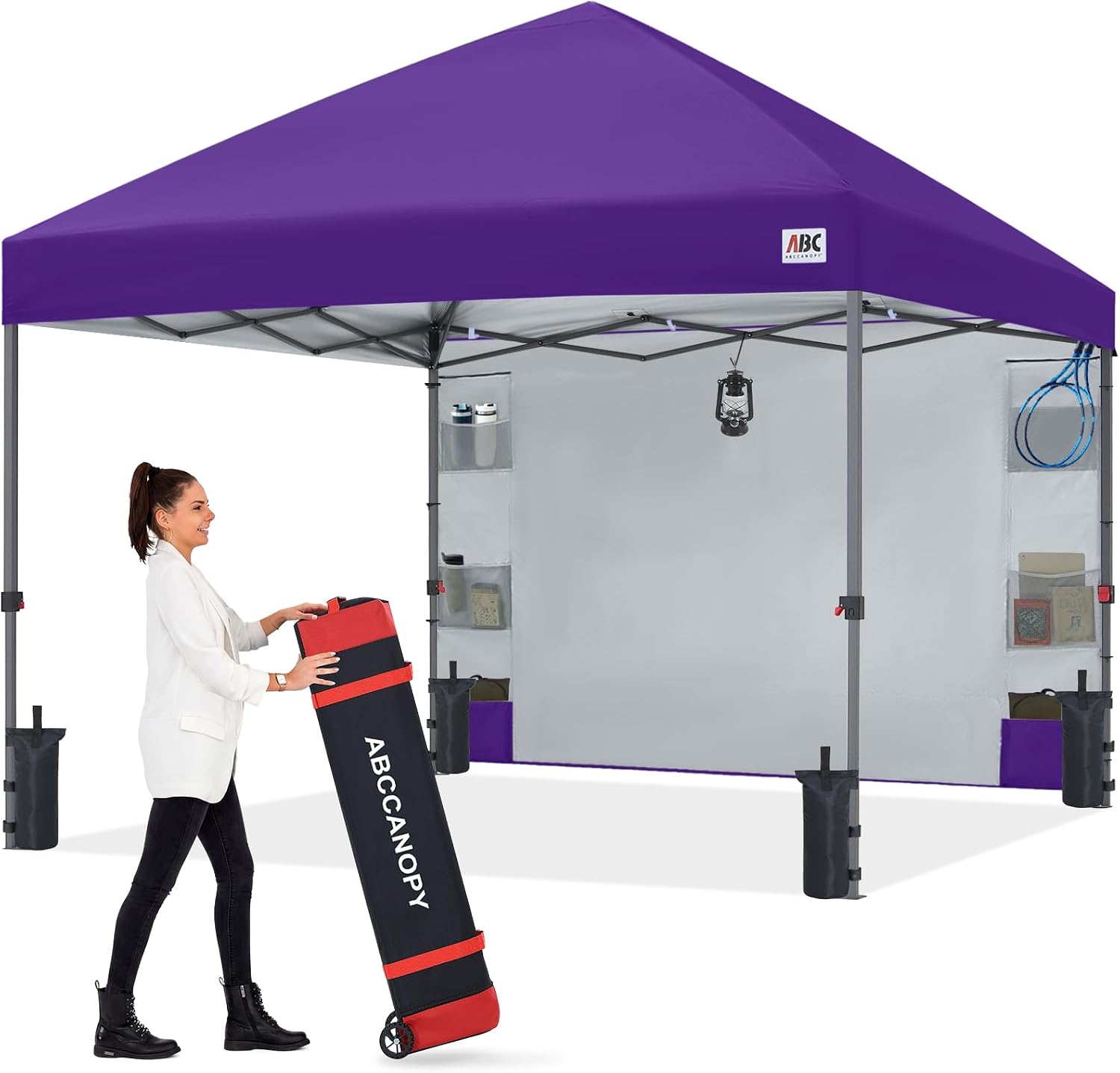 ABCCANOPY Pop Up Canopy with Sidewall,10x10 Outdoor Canopy Tent with Storage Sidewall for Commercial Events with 4 Weights (Purple)