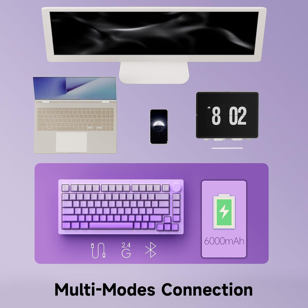 MONSGEEK M1W V3 HE Gaming Keyboard Magnetic Switch Rapid Trigger Mechanical Keyboard Bluetooth/2.4GHz/Wired Gasket Mounted RGB Aluminum Keyboard for Mac/Win (Purple, Creamy Yellow Magnetic Switch)