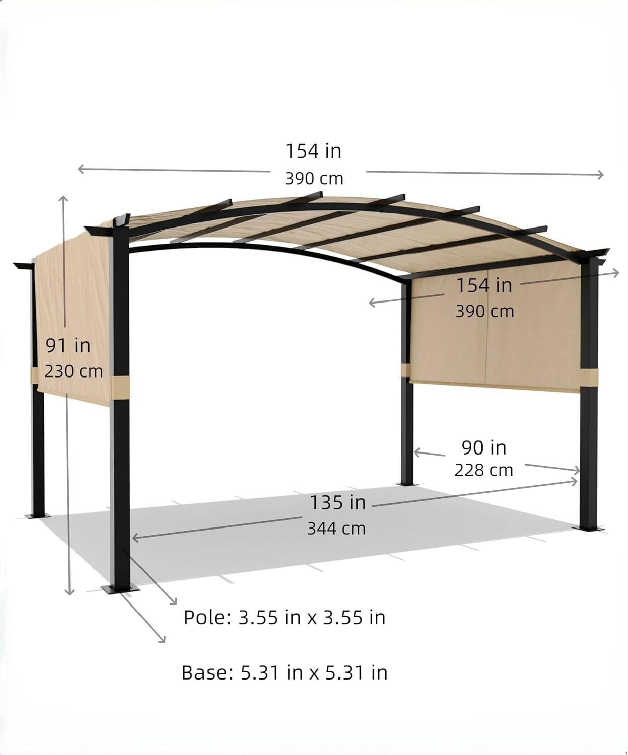 GarveeLife 12 x 9 ft Outdoor Arched Pergola, Metal Pergola with Retractable Canopy, Arched Style Gazebos for Backyards, Lawn, Patios (Khaki)