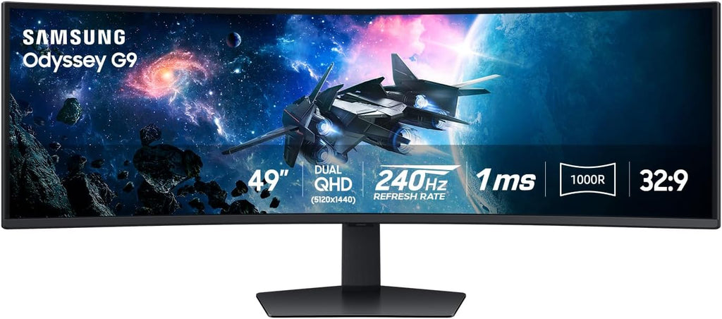 Samsung 49' Odyssey G9 Series DQHD 1000R Curved Gaming Monitor, 1ms(GtG), VESA DisplayHDR 1000, 240Hz, AMD FreeSync Premium Pro, Height Adjustable Stand, Ultrawide Screen, LS49CG954ENXZA, 2024