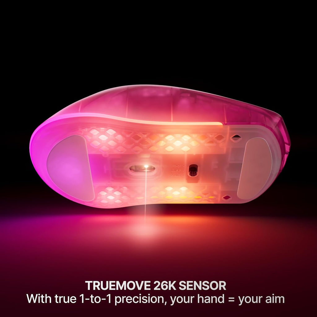SteelSeries Aerox 3 Wireless Gen 2 - Super-Light 68g Gaming Mouse, 4K Polling, 26K DPI Optical Sensor, 200 Hour Battery, IP54 Water Resistant, 80m Click Durability, RGB, 100% PTFE Feet - Magenta Haze