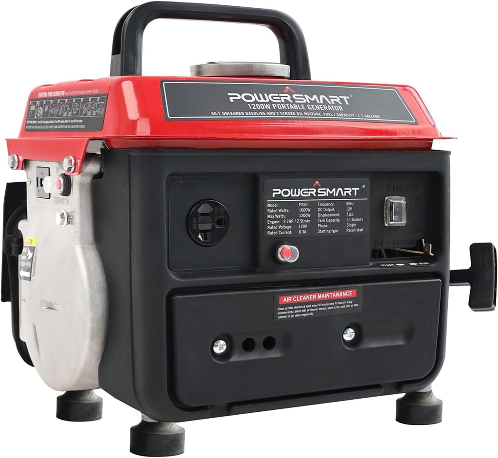 PowerSmart PS50 1000W 2 Stroke Manual Start Portable Generator, Red/Black