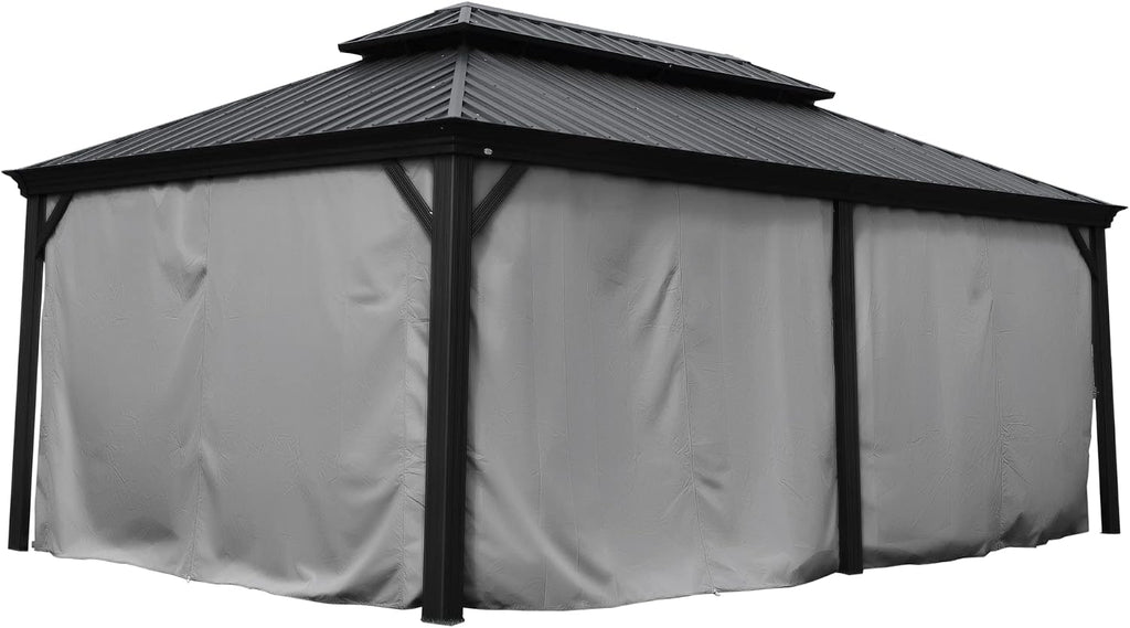 Kozyard 12' x 18'Outdoor Gazebo Privacy Curtain Sidewall, Waterproof Patio Privacy Curtain with Center-Zip Design, Replacement for Hardtop Gazebo Gray