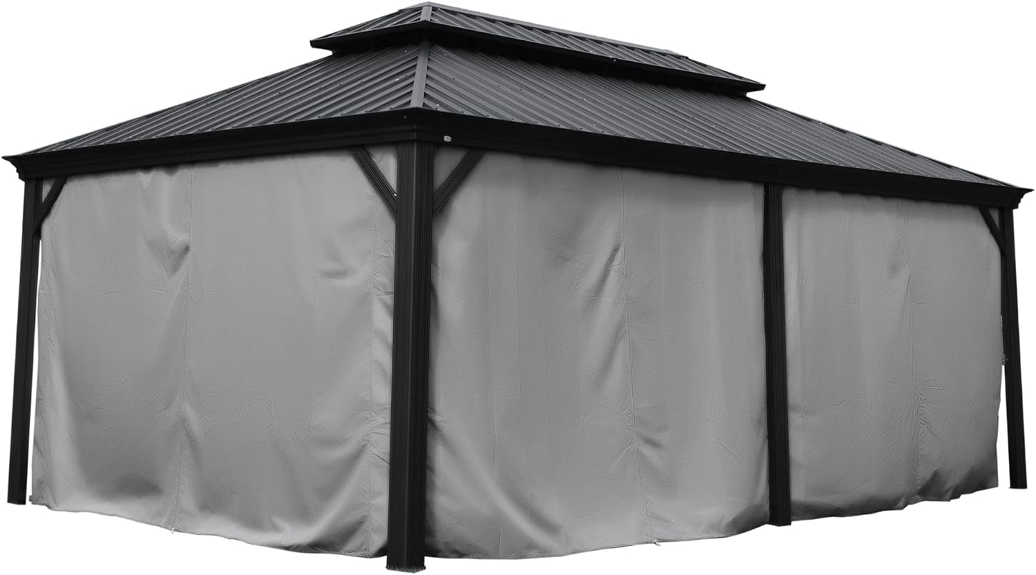 Kozyard 12' x 20'Outdoor Gazebo Privacy Curtain Sidewall, Waterproof Patio Privacy Curtain with Center-Zip Design, Replacement for Hardtop Gazebo Gray