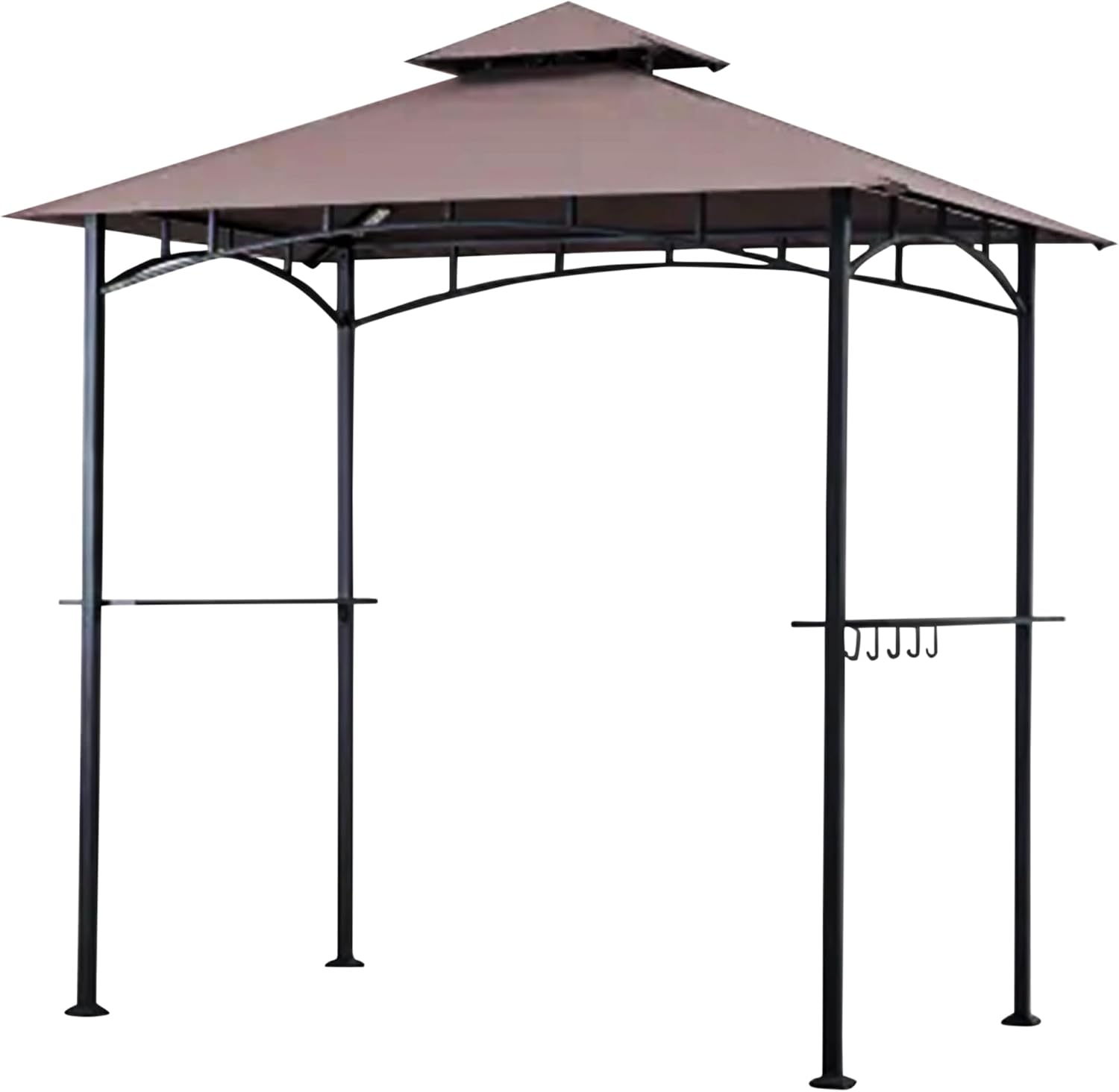 Four Seasons Courtyard BBQ Grill Gazebo with LED Lights, 2 Glass Shelves, and Powder Coated Steel Frame for Backyard Lawn and Outdoor Use, Brown