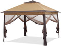 11x11 Pop Up Camping Shelters Tent, Outdoor Tent with Netting, Outdoor Shelters for Backyard, Screen House with Wheeled Cover Bag, Brown.