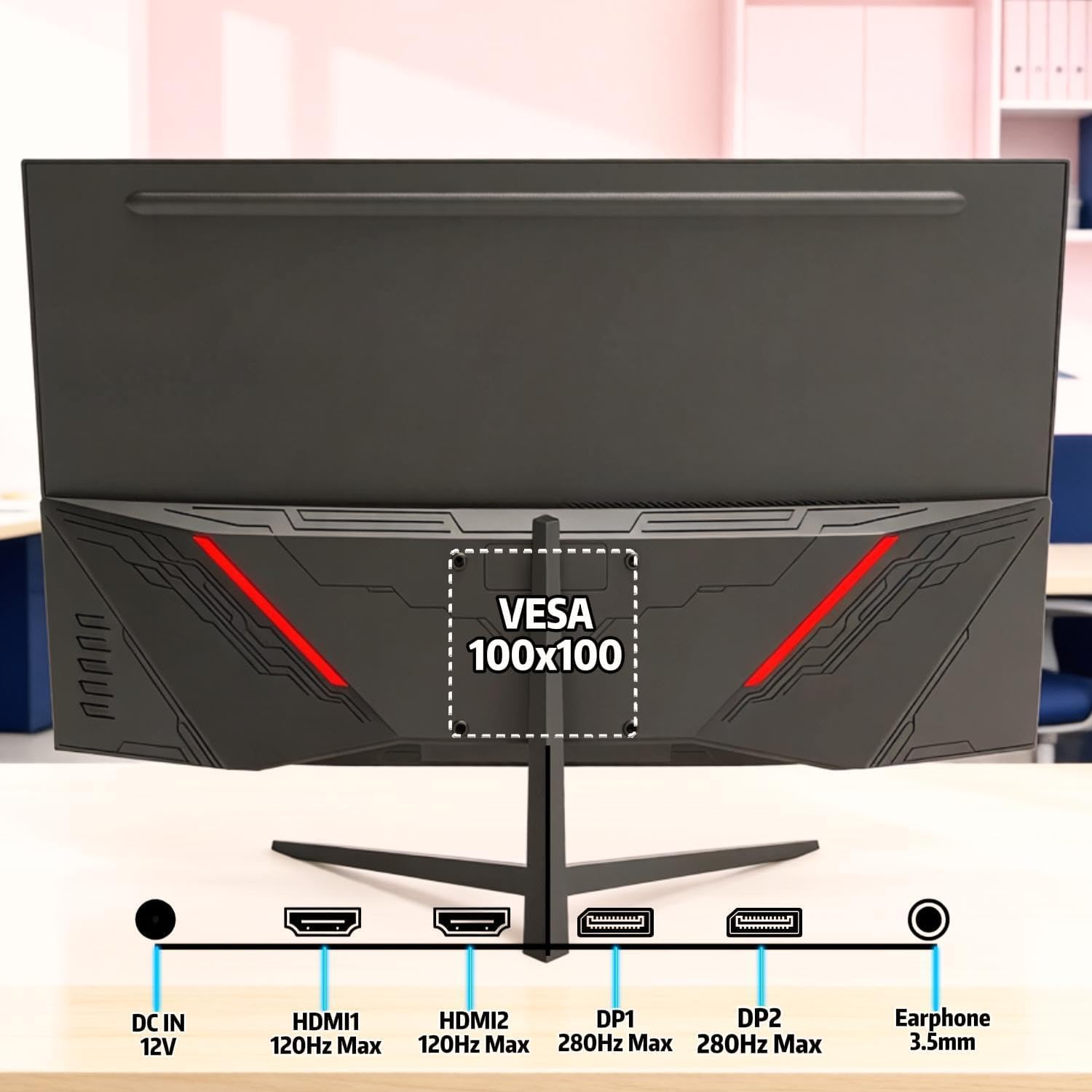 ZZA 27' Curved Gaming Monitor, 280Hz 240Hz Gaming Monitor, 1800R VA Panel, 120% sRGB, AMD FreeSync, 1ms GTG, Esports Ready Display, Flicker-Free, HDMI & DP, VESA Mount - Black
