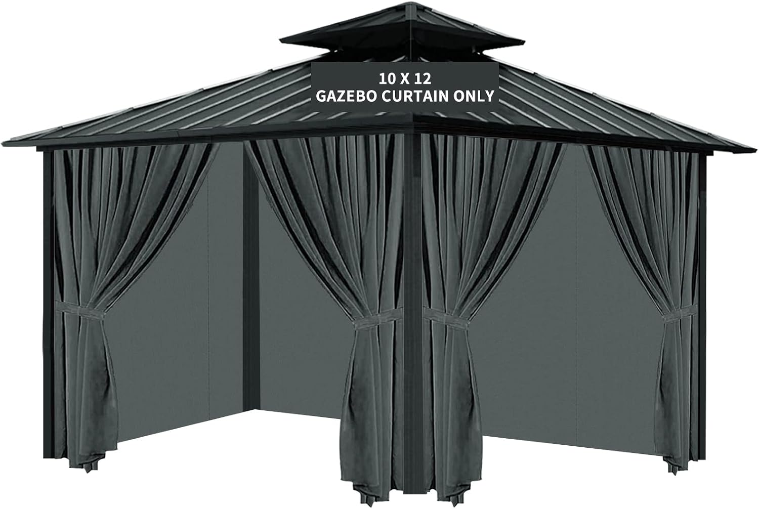 Gazebo Universal Replacement Privacy Curtain, 10'X12' Gazebo Outdoor Waterproof, 4-Panels Sidewall Curtains with Zipper for Patio, Garden and Backyard (Only Curtains, 10'x12', Grey)