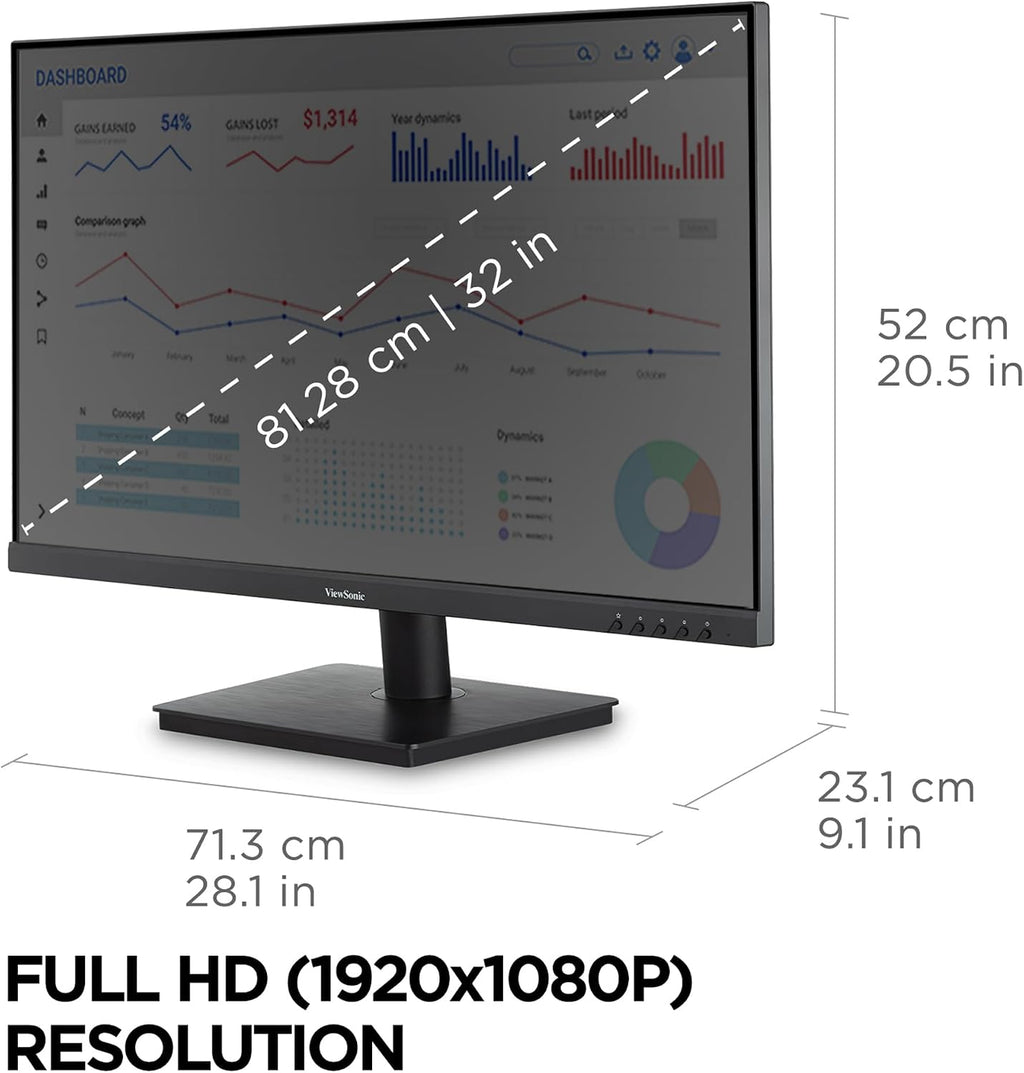 ViewSonic 32 Inch FHD 1080p IPS Computer Monitor, 75Hz Frameless Desktop Monitor with Built-in Speakers, Flicker-Free, Front Controls, HDMI and VGA for Home Office Productivity