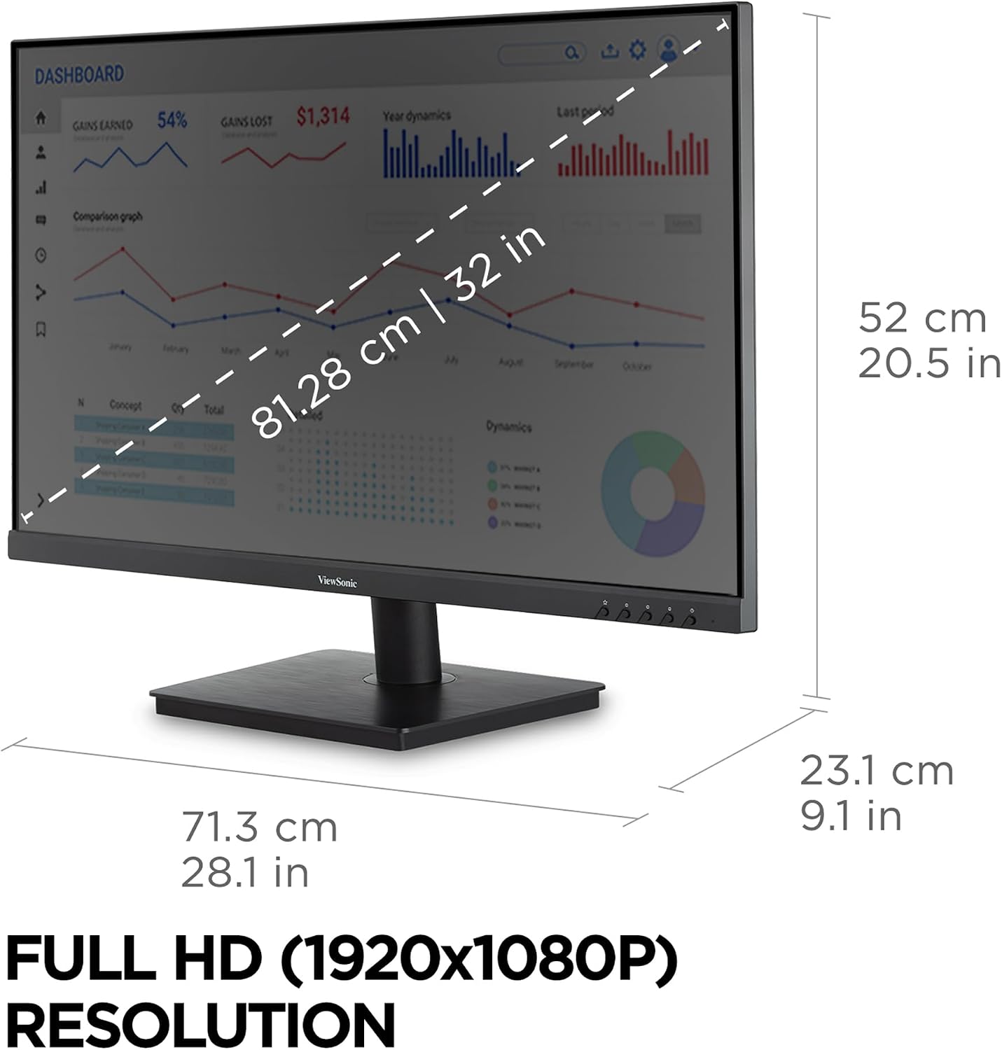 ViewSonic 32 Inch FHD 1080p IPS Computer Monitor, 75Hz Frameless Desktop Monitor with Built-in Speakers, Flicker-Free, Front Controls, HDMI and VGA for Home Office Productivity