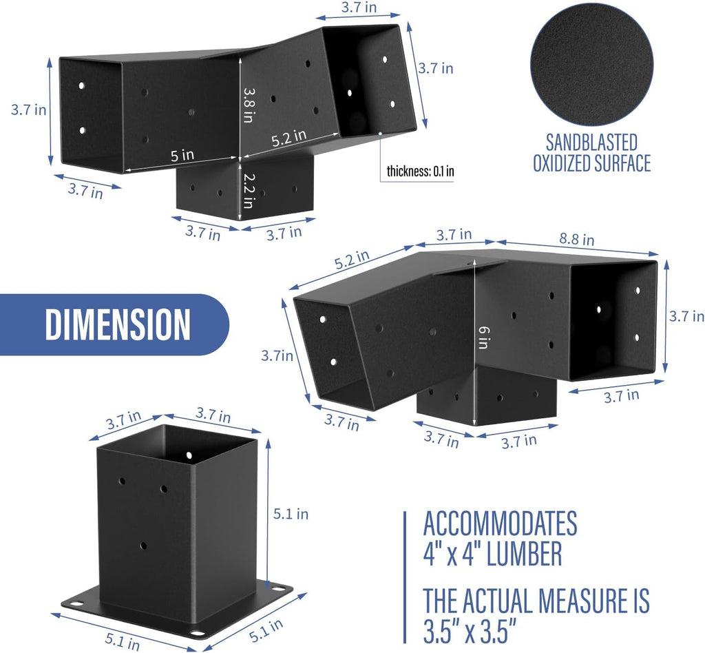 15° Pergola Bracket, 75° Corner 3-Way Pergola Right Angle Bracket with Post Base, Raised Wood Bracket for 4'x4' (Inner Dimensions: 3.5'x3.5') Wooden Beam, Pergola, Garden, Gazebo,... (Set 8)
