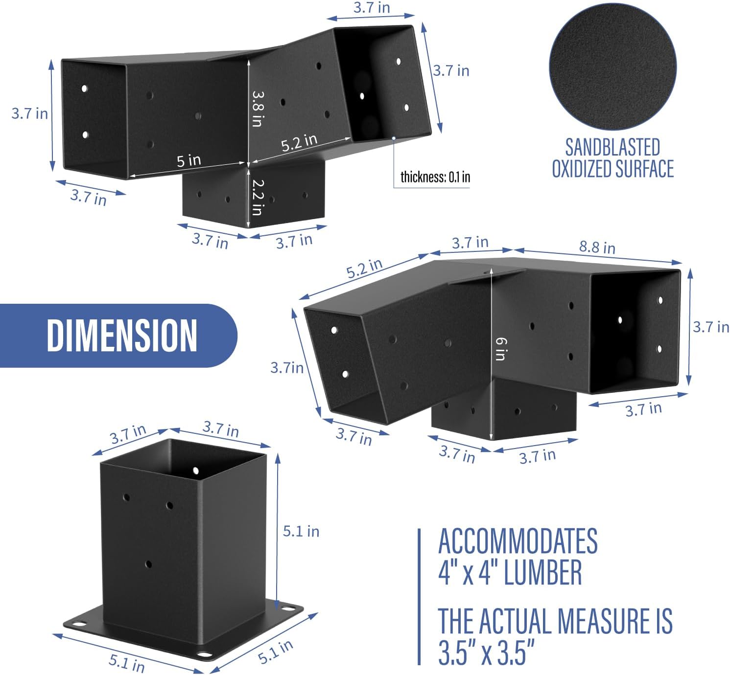 15° Pergola Bracket, 75° Corner 3-Way Pergola Right Angle Bracket with Post Base, Raised Wood Bracket for 4'x4' (Inner Dimensions: 3.5'x3.5') Wooden Beam, Pergola, Garden, Gazebo,... (Set 8)