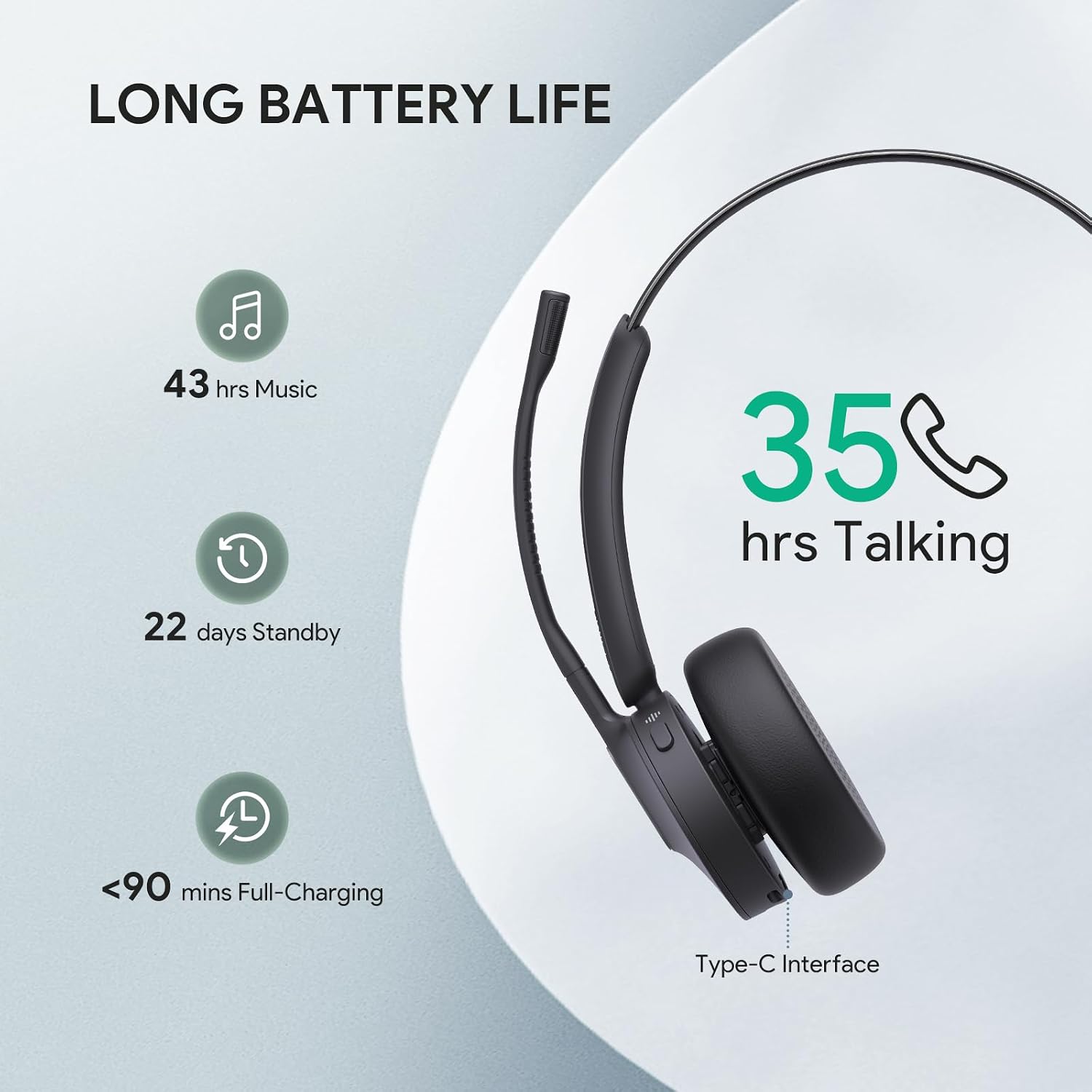 Yealink BH70 Mono Wireless Bluetooth Headset with Microphone for Work, up to 35h Talking, Native Bluetooth via Microsoft Teams Certified, Compatible with Cisco Webex & Jabber, Zoom, Google Meeting