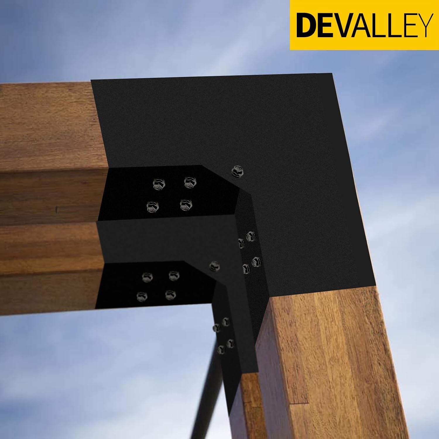 2-Way Pergola Brackets Kit, DIY L-Shaped Woodwork Brackets for 4' x 4' (Actual:3.5'x3.5') Lumber for Patio Pergolas, Gazebos, Log Cabin W/Hardware - 4 Pack