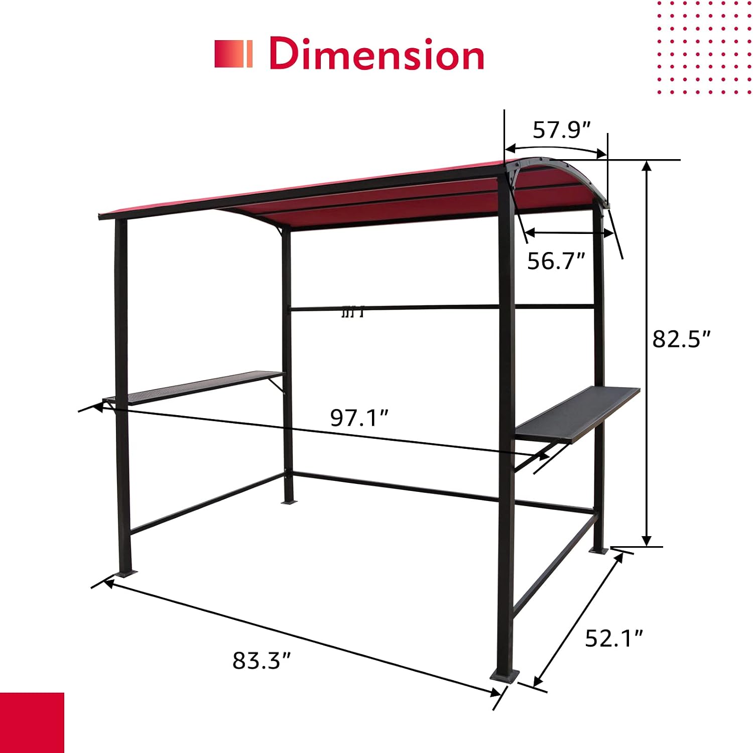 COBANA Grill Gazebo 8'by 4.6' Outdoor Patio BBQ Canopy with Single-Tier Soft Top and Metal Shelves, Red