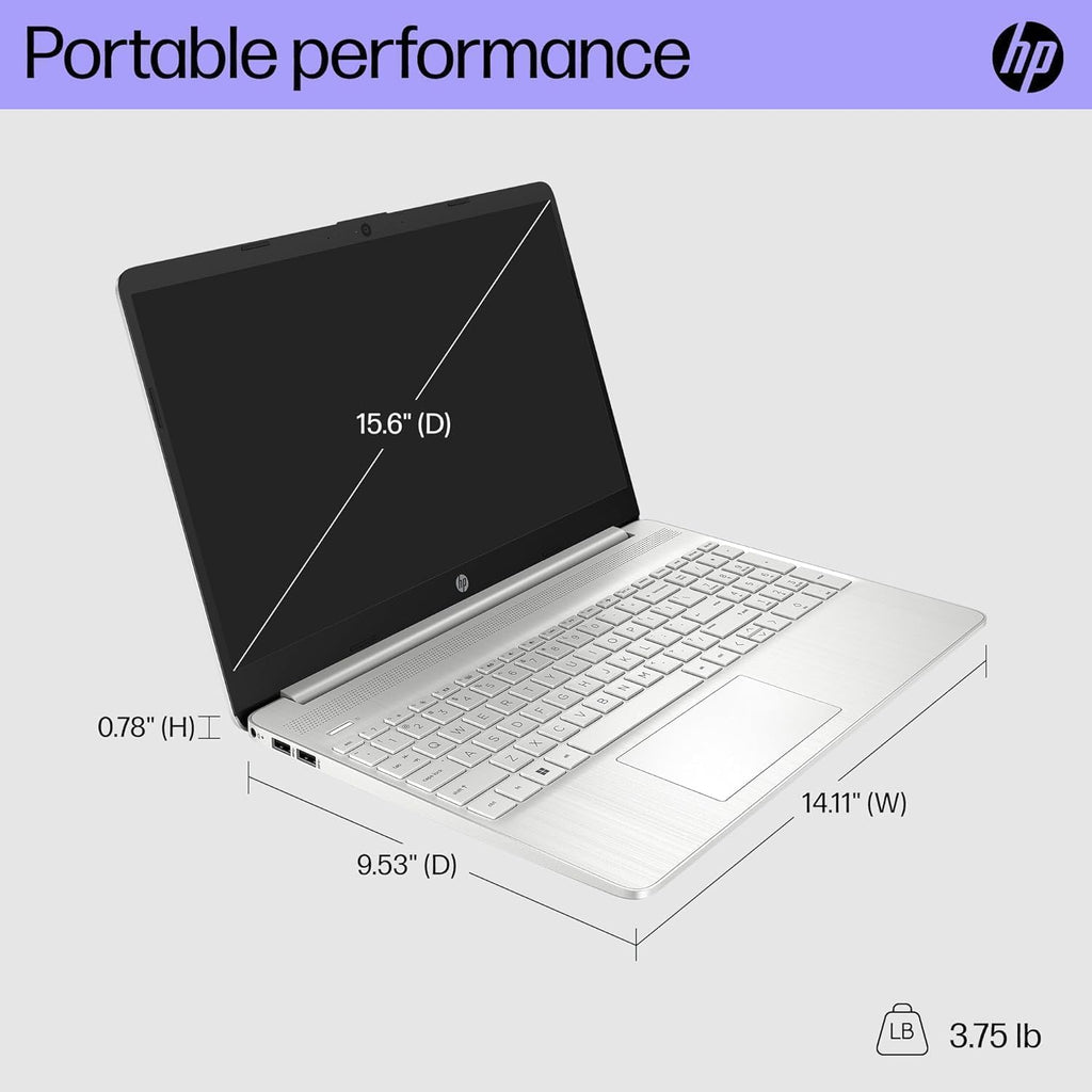 HP 15 inch Laptop, FHD Non-Touch Display, Intel Core i5, 12 GB RAM, 256GB PCIe SSD, Intel UHD Graphics, Windows 11 Home, Natural Silver, 15-dy2795wm