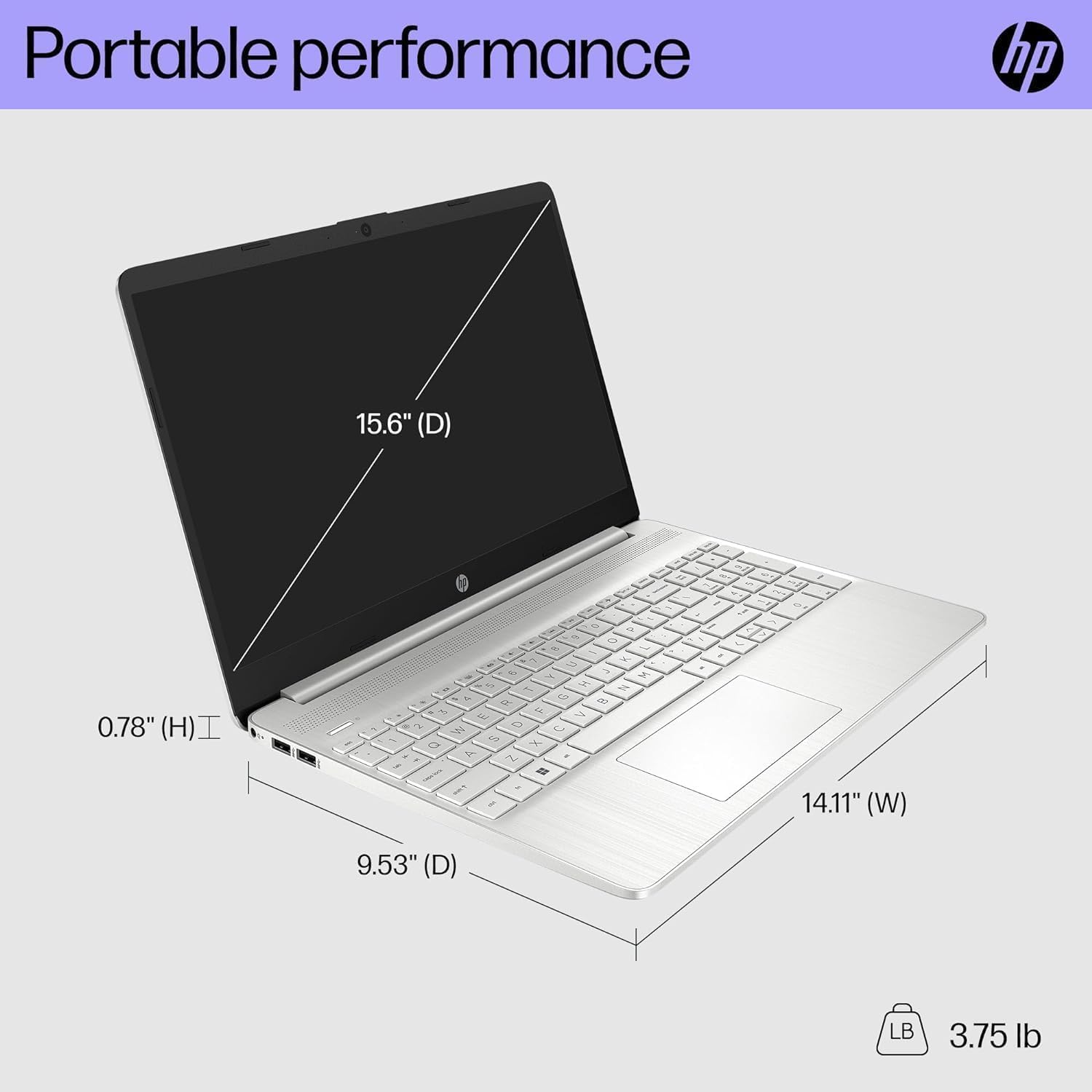 HP 15 inch Laptop, FHD Non-Touch Display, Intel Core i5, 12 GB RAM, 256GB PCIe SSD, Intel UHD Graphics, Windows 11 Home, Natural Silver, 15-dy2795wm