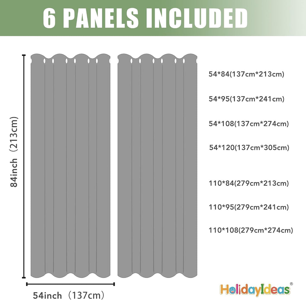 HolidayIdeas Extra Wide Outdoor Curtains for Patio Waterproof, 6 Panels - 110x84 Inches - Weatherproof Privacy Outsides Curtains for Backyard Porch Gazebo, Sunlight & UV Blocking (Cream, Grommet Top)
