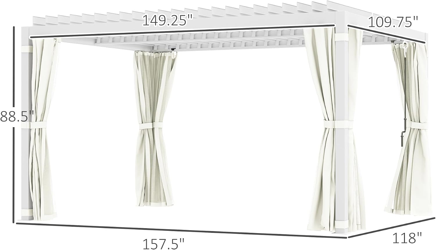 Outsunny 10' x 13' Louvered Pergola Hardtop Gazebo with Adjustable Aluminum Roof and Frame, Outdoor Pergola with Curtains and Netting, for Garden, Lawn, Backyard, and Deck, Cream White