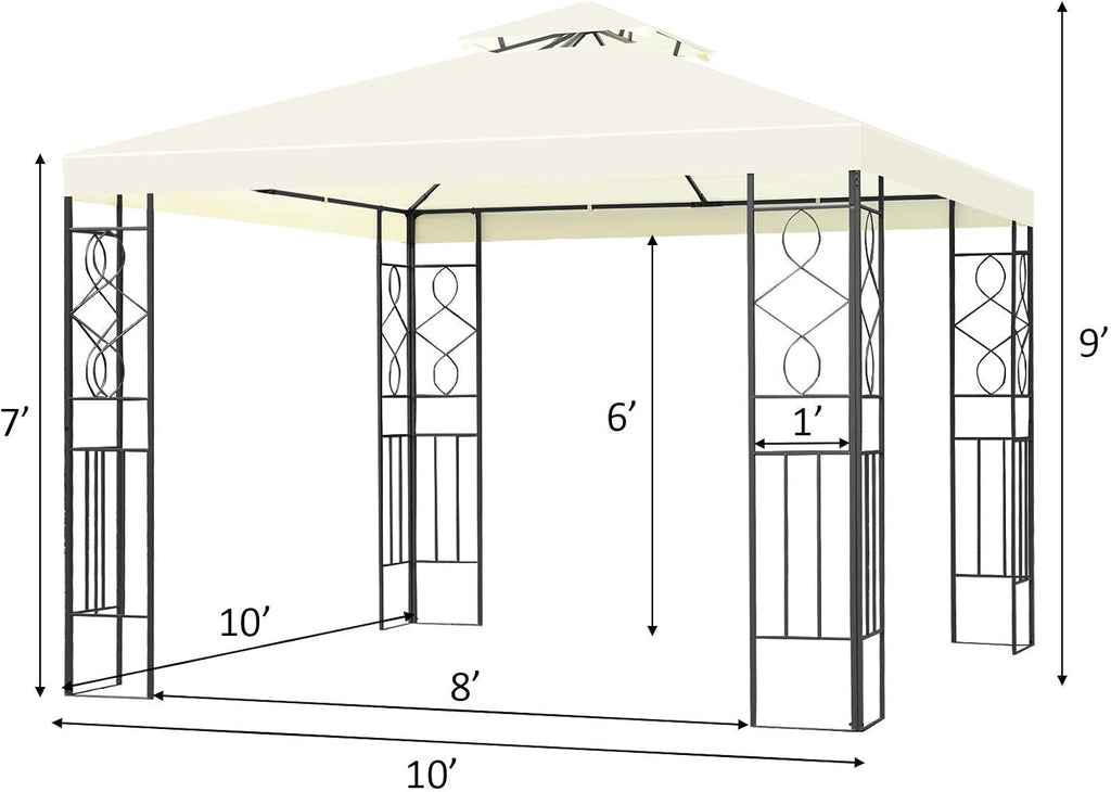 Tangkula 10 x 10FT 2-Tier Patio Gazebo, Outdoor Canopy Tent with Vented Double Roof, Powder Coated Steel Structure, Sun Shading Canopy Shelter for Home, Patio, Backyard, Garden (Beige)