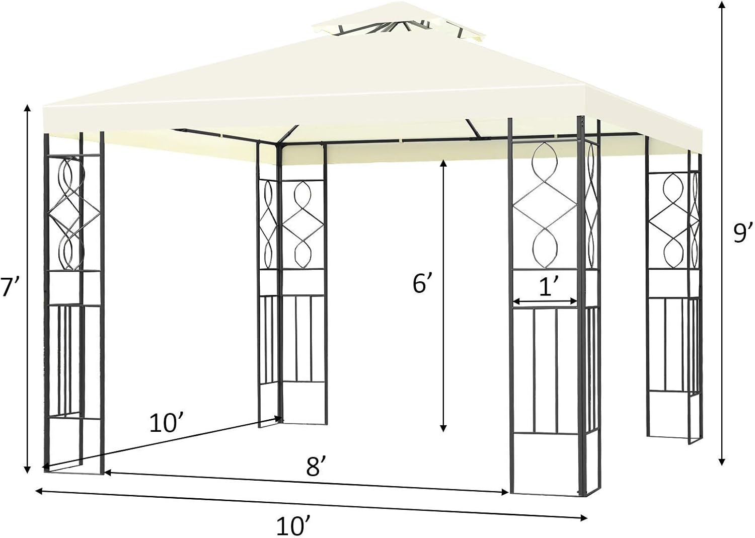 Tangkula 10 x 10FT 2-Tier Patio Gazebo, Outdoor Canopy Tent with Vented Double Roof, Powder Coated Steel Structure, Sun Shading Canopy Shelter for Home, Patio, Backyard, Garden (Beige)