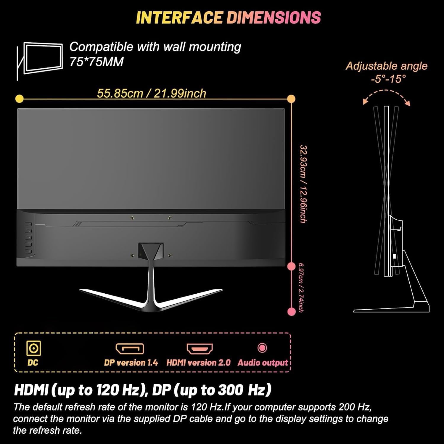 LXZ 24.5 Inch 300Hz 240Hz Gaming Monitor, FHD 1920x1080 VA Panel 1ms Computer Monitor, HDR Mode, Adaptive sync, FreeSync Compatible DP x2, HDMI x2, Ultra Thin Triangle Base, VESA 75mm x 75mm