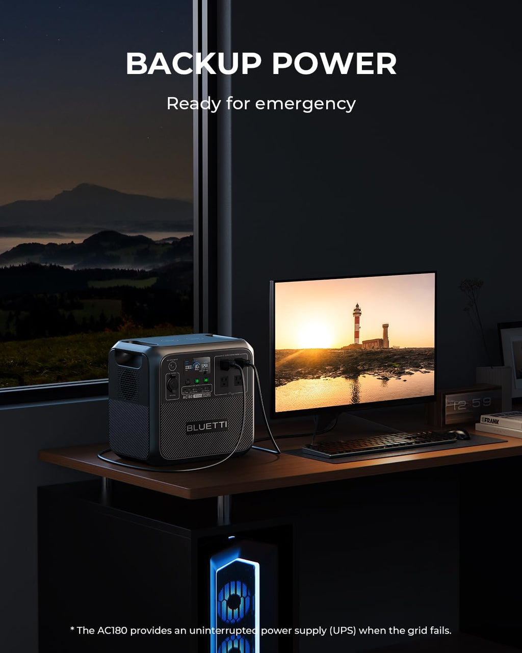 BLUETTI AC180 Portable Power Station, 1152Wh Solar Generator w/ 4 1800W (2700W Peak) AC Outlets, 0-80% in 45 Min, LiFePO4 Battery Backup for Camping (Acid to DC7909 Cable Included)