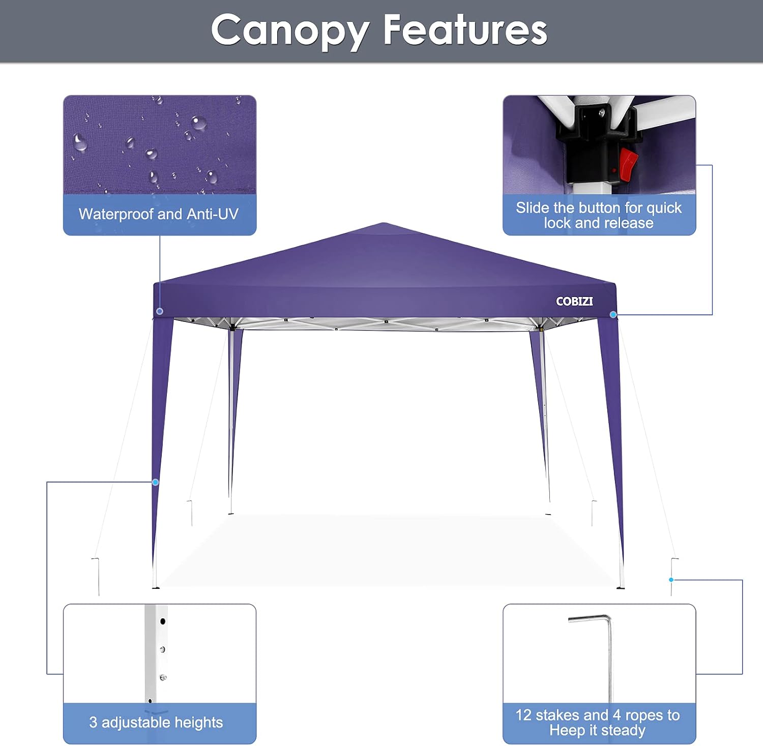 COBIZI Pop Up Canopy Tent,Light Purple