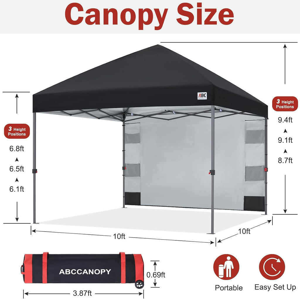 ABCCANOPY Pop Up Canopy with Sidewall,10x10 Outdoor Canopy Tent with Storage Sidewall for Commercial Events with 4 Weights (Black)
