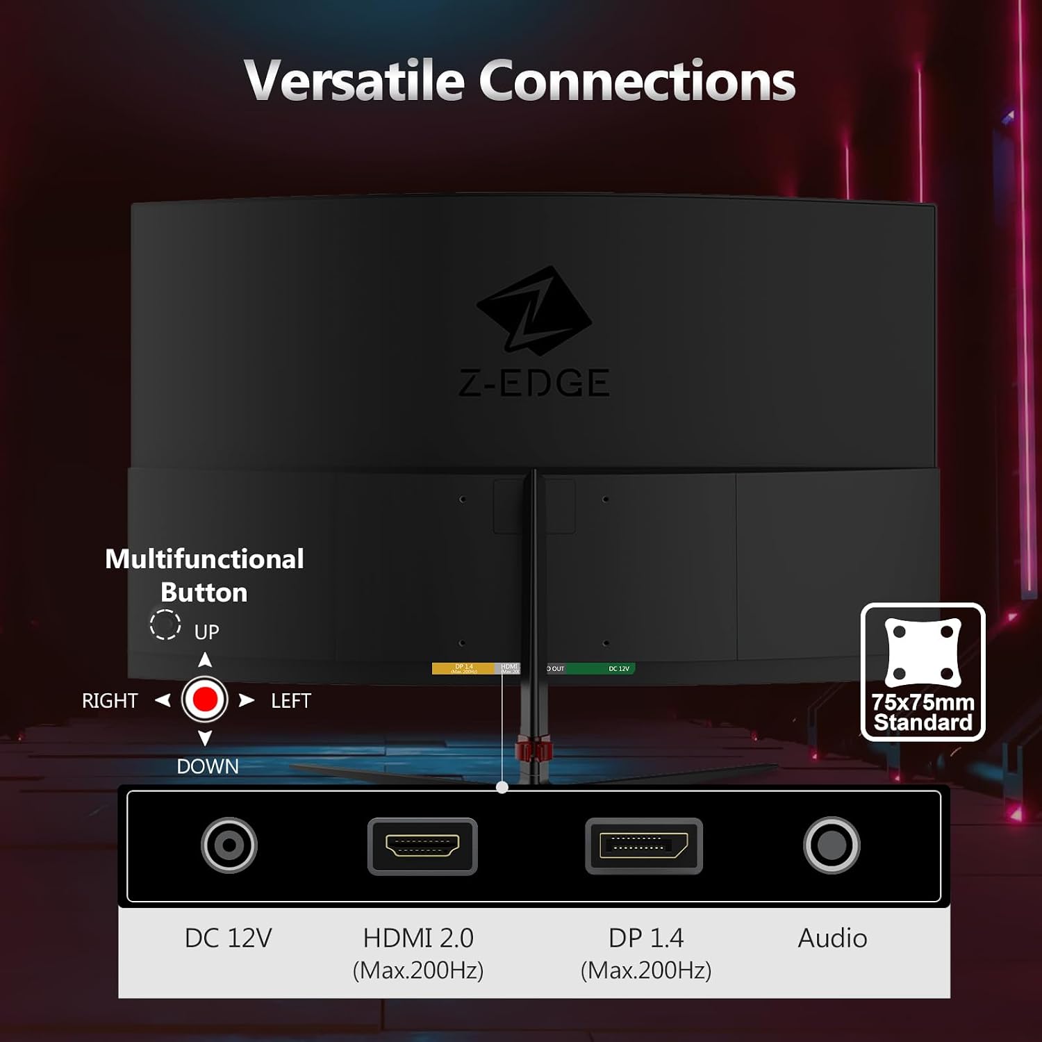 Z-Edge 24 inch Gaming Monitor, 200Hz 165Hz Curved 1650R Computer Monitor, FHD 1080P, Ultra-Fast MPRT 1ms Curved Monitor, 300nits, 16.7M Colors, UG24 1X DP 1.4 Port and 1X 2.0 HDMI Port