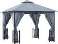 Outsunny 11' x 13' Patio Gazebo, Double Roof Outdoor Gazebo Canopy Shelter with Netting & Curtains, Steel Corner Columns for Garden, Lawn, Backyard and Deck, Gray