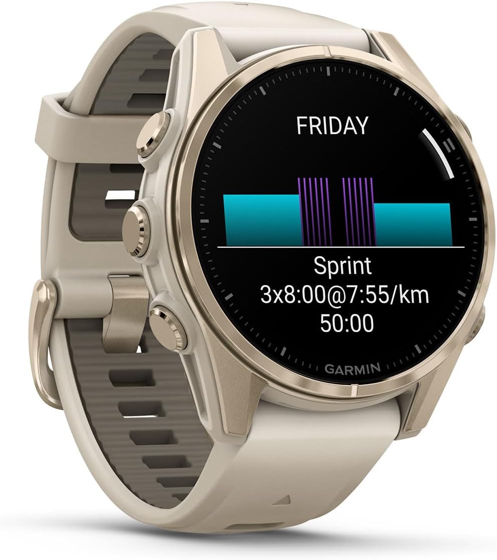 Garmin Fenix 8 AMOLED Sapphire (43mm, Soft Gold/Dark Sandstone) Multisport GPS Smartwatch Gift Box Bundle - 1.3' Touchscreen, Built-in LED Flashlight with PlayBetter Charger, Screens, Adapter, Case