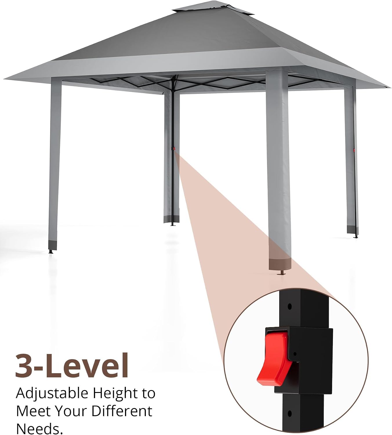 13x13ft Popup Hexagonal Gazebo with Mosquito Net, Adjustable Outdoor Hexagonal Canopy with Portable Handbag for Garden/Backyard/Patio - Gray (Gray)