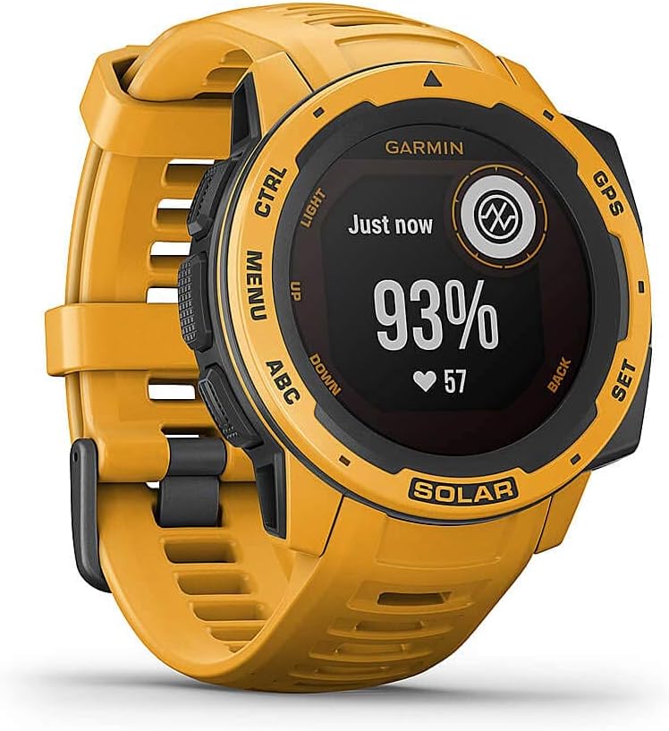 Garmin Instinct Solar, Solar-Powered Rugged Outdoor Smartwatch, Built-in Sports Apps and Health Monitoring, Sunburst Yellow (Renewed)
